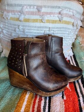 Bed Stu Brown Leather Studded Wedge Ankle Boots
